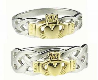   Gold Sterling Silver Celtic Claddagh Band Wedding Ring Set sz 10 v