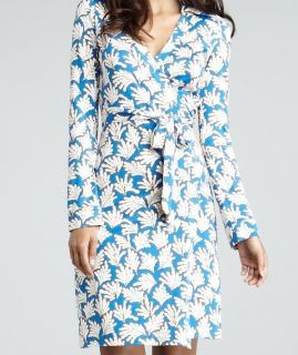 Diane Von Furstenberg NEW JEANNE TWO Silk Wrap Dress Coral Leaves Sm 