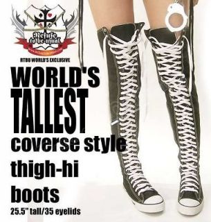 PUNK EMO Goth THIGH HIGH Canvas Lace Up Sneaker Boots