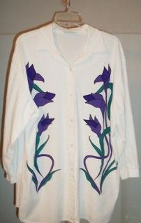 Richard Simmons PURPLE IRIS White Button Down Shirt, Plus Size 26W, 4X 