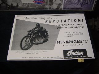   INDIAN SALES POSTER MARTY DICKERSON 141MPH Indian Motorcycle dealer