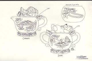 DISNEY Original CONCEPT art for Tea Set signed by Mike Royer #FA10