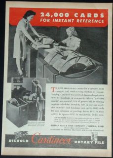 1943 WW II DIEBOLD SAFE & LOCK CARDINEER FILE PRINT AD