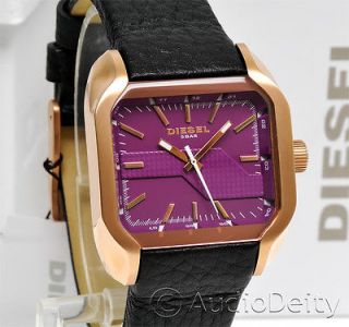 New $120 DIESEL Ladies Watch, Rose Gold & Purple Dial w/ Black Leather 