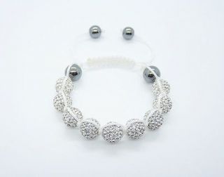 Charm White Shamballa 9 Disco Ball 10mm Crystal Bead Adjustable 