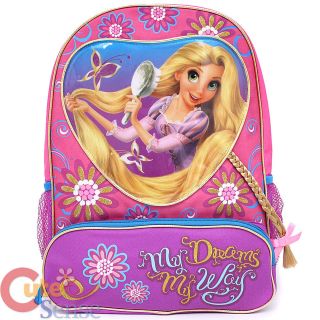 Disney Tangled Rapunzel School Backpack 16 Large Bag with Hair Wig