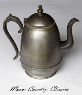 Antique 19th C. PEWTER COFFEE POT by RUFUS DUNHAM PORTLAND MAINE Early 