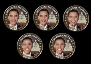 Five   Colorized President Obama Hawaii Quarters (5 Coins)