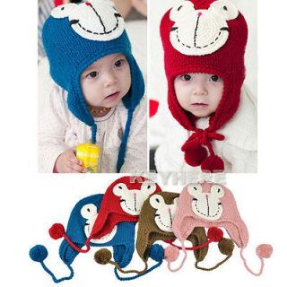 Korea Babys Toddlers Frog Pattern Knitting Hat Cap Tab Earlap 