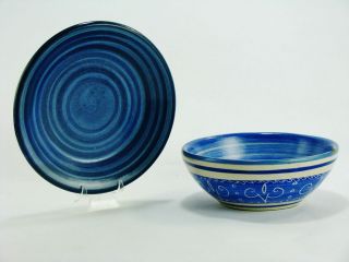Pieces   Dorchester Pottery C.A.H. Blue Swirl Bowl & Plate