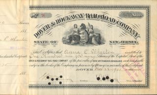 Dover & Rockaway Railroad old 1901 stock certificate Anna L 