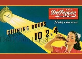 Dr Pepper Pin Up Girl Shining Hours 10 2 4 Soda Pop Advertisement Tin 