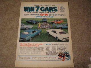 1968 Dr Pepper Soda Large Ad Win Seven Dodge Charger Car Cars