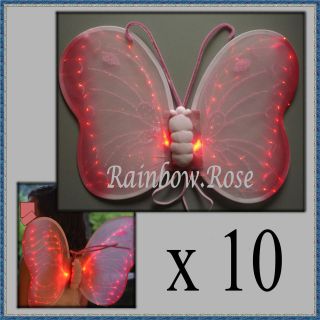 Fairy Butterfly Wings BULK 10 PINK Flashing Lights 47cm Child ANGEL 