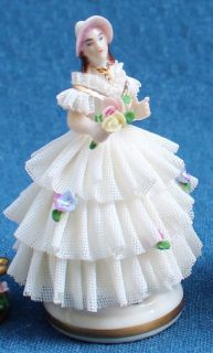 Irish Dresden Company M Volksted Figure Porcelain Lace Woman Bonnet 