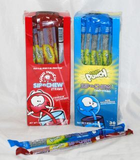 Sour Punch Sip N Chew Straws 30 pcs Count BOX, Cherry, or Blue 
