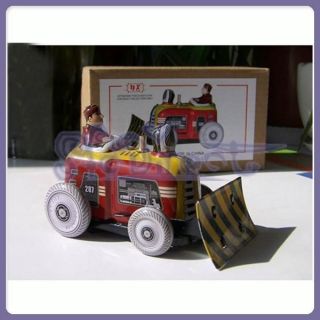 Wind Up Driver Figure on Mini Bulldozer Tractor Model Toy Collectible 
