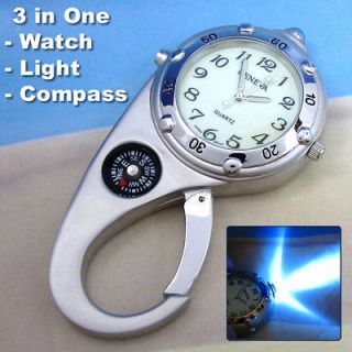 CARABINER ALLOY WATCH with Compass and Led Light   Luminous Dial 