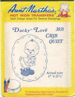 Ducky Love Crib Quilt Retired Aunt Marthas Hot Iron Embroidery 