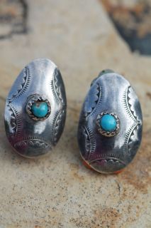   NAVAJO STERLING SILVER & TURQUOISE CLIP ON EARRINGS ANNA BEGAY JEWELRY