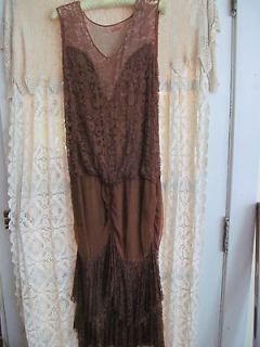Lovely Antique 1920s Flapper Dress~Chocolate Lace Silk~Soft Layers 