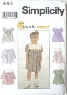 Simplicity 8065 Toddlers Dresses Sewing Pattern ~ 6 Easy Styles