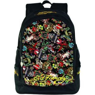 ED HARDY BRUCE ALL OVER TATTOO COLLAGE PRINT BLACK BACKPACK *FREE 