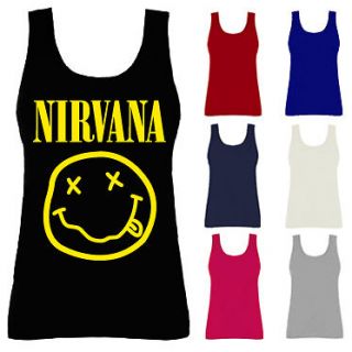 Womens Nirvana Smiley Face Logo Vest Tank Top NEW UK 8 18