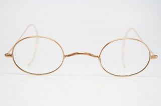 antique eye glasses 10k gold oval wire rim riding temple vintage 