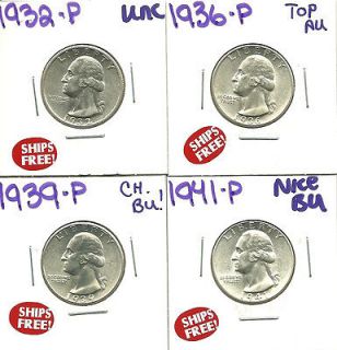 Lot of 8 Silver Washington Quarter Dollar Coins 1932  1944 LOT201
