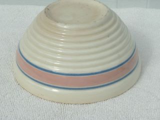 Vintage U S A Pottery Nesting Mixing Bowl   Pink & Blue Bands 