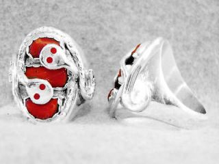 Mens Coral Ring Size 11 Effie C Calavaza Zuni Sterling Silver Large