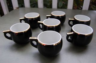 KH~LOT OF 7 VINTAGE HALL ROUND TOM AND JERRY CUPS~BLACK & GOLD MOTIF