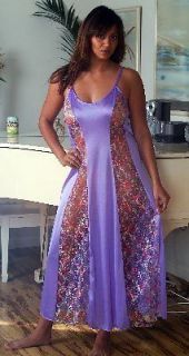 CUTE PURPLE Sexy Long NIGHT GOWN Colorful FLORAL LACE Medium M 