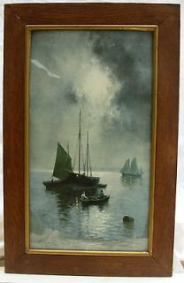 Pair J W Gozzard moonlit seascape silkscreen prints in arts & crafts 
