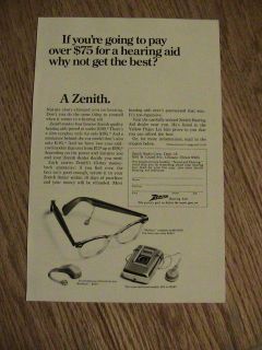 1969 advertisement ZENITH HEARING AID VINTAGE AD eyeglasses behind the 