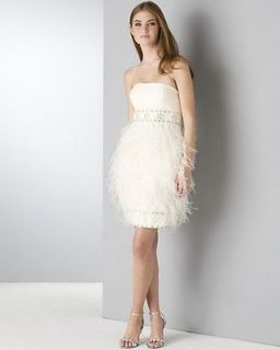 New $528+ SUE WONG Strapless OSTRICH Dress 6 Ivory Feather Wedding 