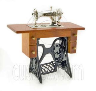 Antique Silver Sewing Machine Table Dollhouse Miniature