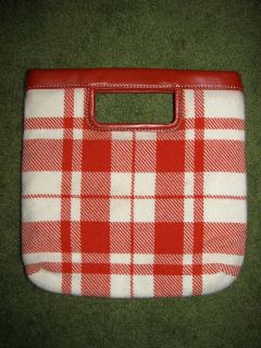   orange wool plaid clutch handbag purse 11 x 11 square fall EUC
