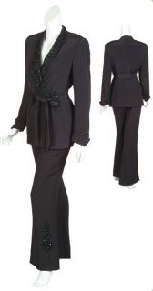 ESCADA Sophisticated Black Silk Crepe Beaded Evening Jacket Pant Suit 