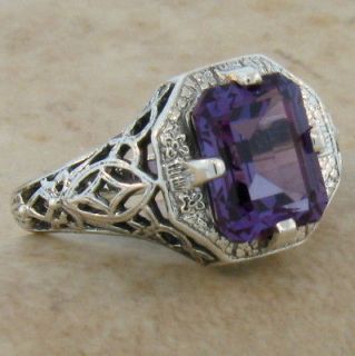   ALEXANDRITE ANTIQUE STYLE .925 SILVER FILIGREE RING SIZE 5, #88