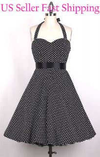 50s SmallWhiteDot/​Black Size L Vintage Pinup Polka Dot Swing Dress 