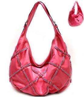 Ladies Dark Pink Chains Handbag Flower Purse Made Well
