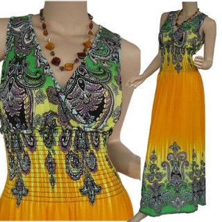   Boho Hippie Wedding Plus Size yellow Extra Long Maxi Dress XL N002