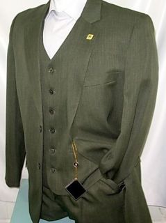 NEW ARRIVAL Stacy Adams Sun Vested Olive Green Mens Suit Suits