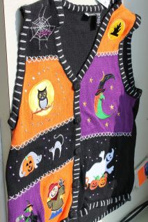 NEW Halloween Embroidered Womens Sweater Vest BEAUTIFUL S/M/L/XL