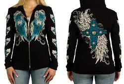 FEATHERS AND CROSS TATTOO DESIGN WOMENS HOODIE FOR HARLEY DAVIDSON 
