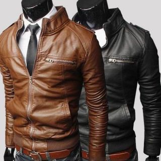 Cheap New PJ Men’s Stylish Fashion Slim Fit PU Leather Jacket Coat 4 