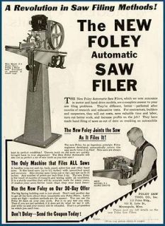 1927 AD FOR THE NEW FOLEY AUTOMATIC SAW FILER MACHINE