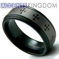 9mm Mens Black Tungsten Carbide Cross Wedding Ring Band